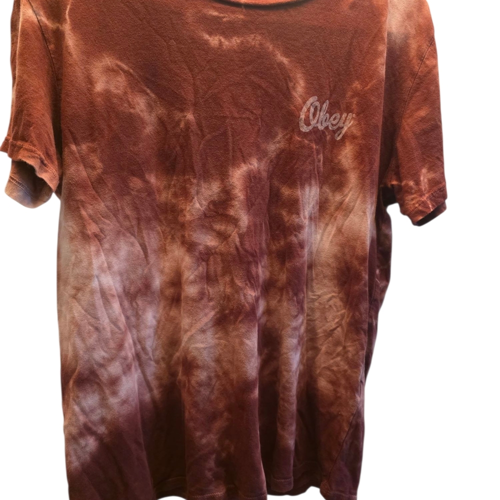 Obey Brown Short Sleeve Tee with Tie-Dye Effect